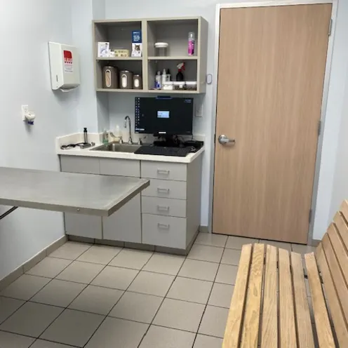 View of an exam room with a sink at Bay Glen Animal Hospital